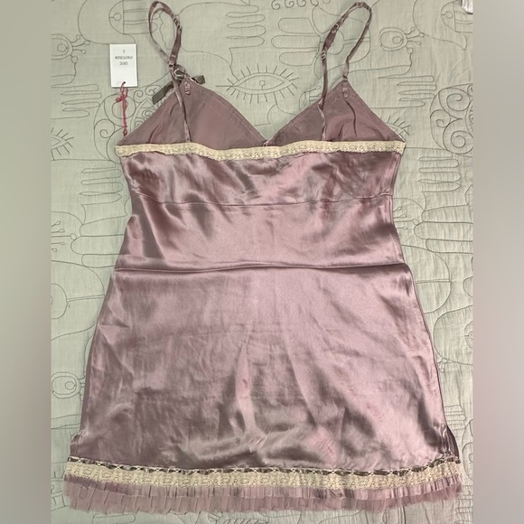 NEW Gold Hawk Silk Chemise Lace Cami Bow Detail Sz L Mauve Shadow - Picture 6 of 7
